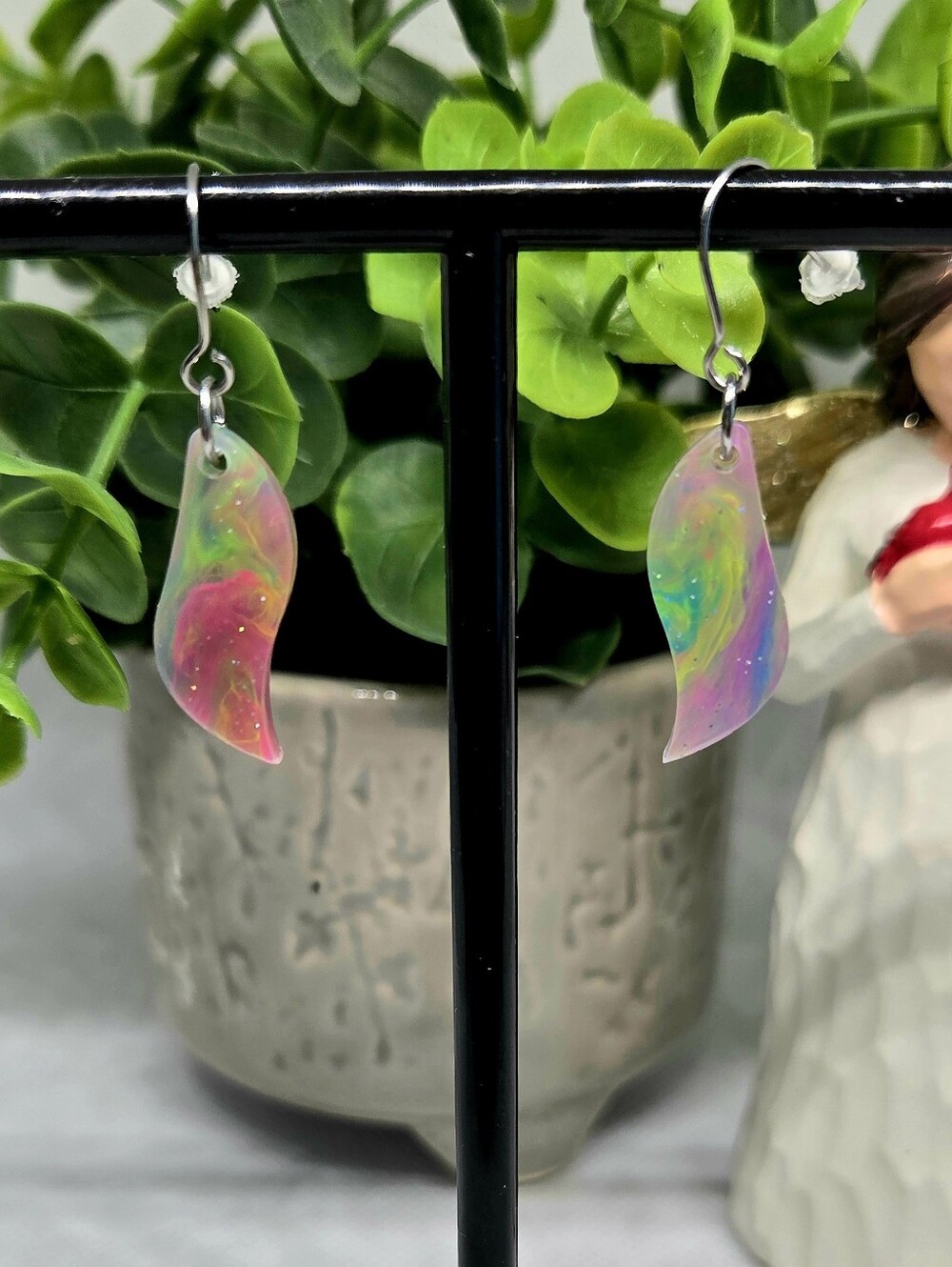 Iridescent Pastel Colored Resin Wave Drop Earrings